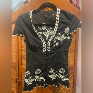 Ted Baker Black Blouse with White Floral Design